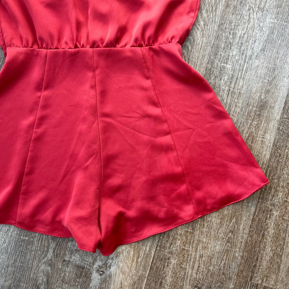 Revolve Privacy Please Satin Romper Red Neckline Closure - Picture 8 of 8